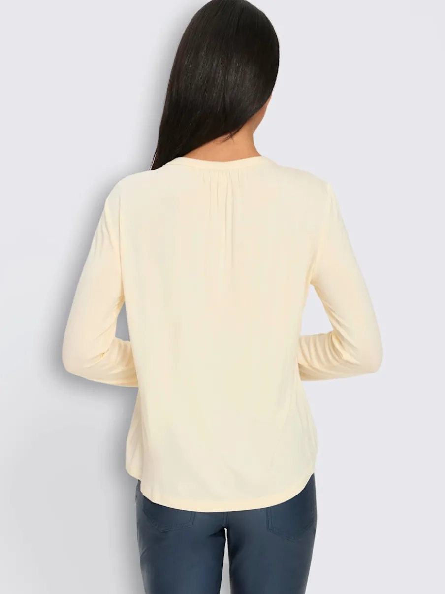 T-shirt à manches longues en viscose douce avec demi-patte de boutonnage