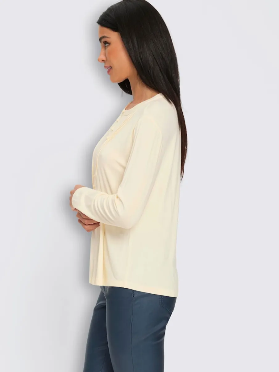 T-shirt à manches longues en viscose douce avec demi-patte de boutonnage