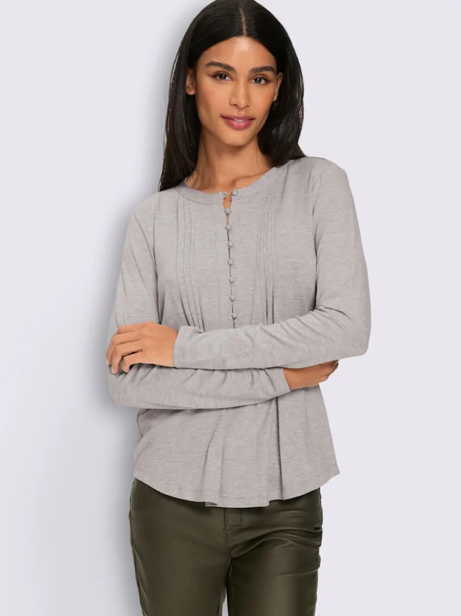 T-shirt à manches longues en viscose douce avec demi-patte de boutonnage