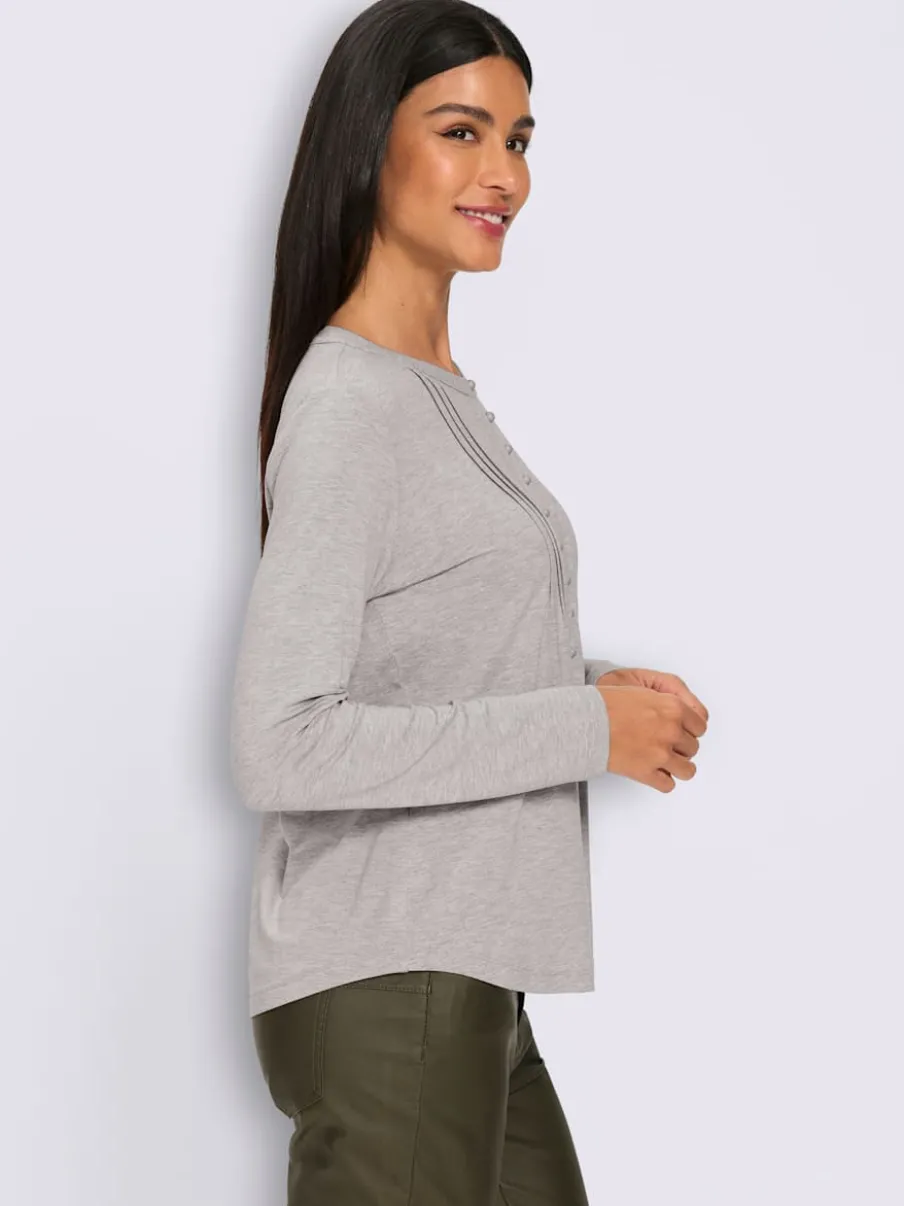 T-shirt à manches longues en viscose douce avec demi-patte de boutonnage