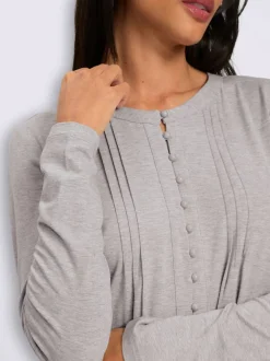T-shirt à manches longues en viscose douce avec demi-patte de boutonnage