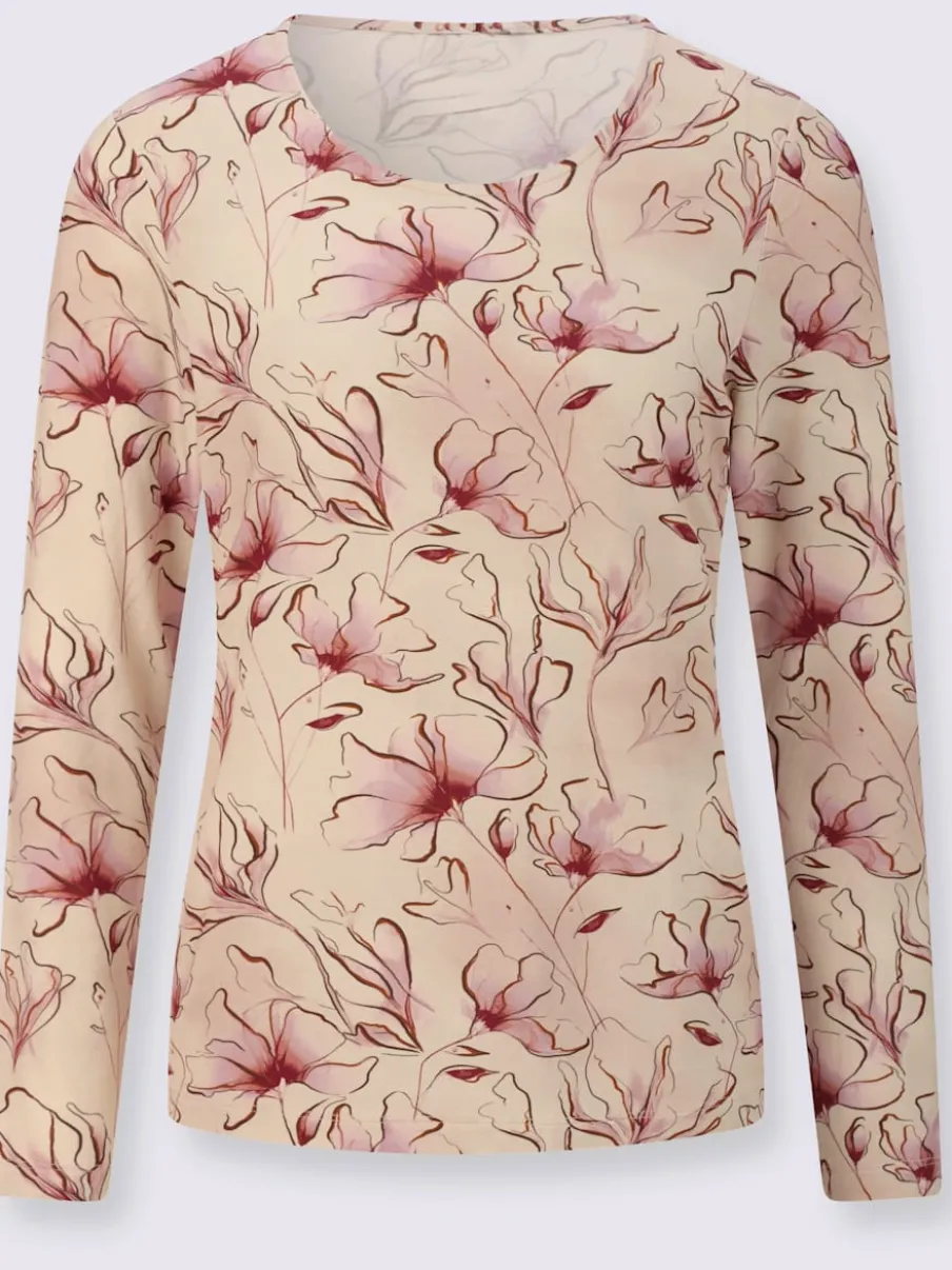 T-shirt à manches longues en viscose avec motif floral délicat
