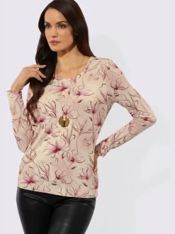 T-shirt à manches longues en viscose avec motif floral délicat