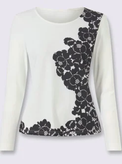 T-shirt à manches longues imprimé dentelle tendance