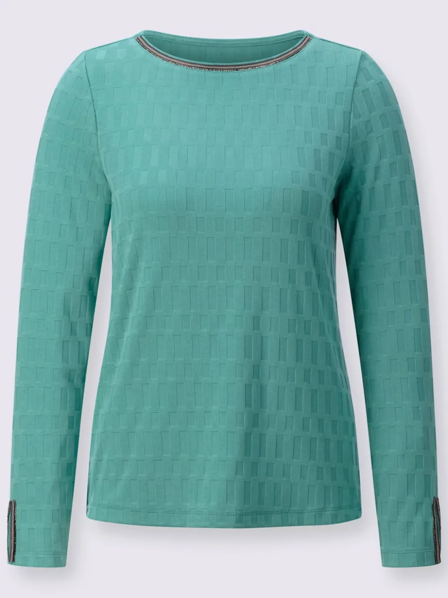 T-shirt à manches longues jacquard avec détails brillants raffinés