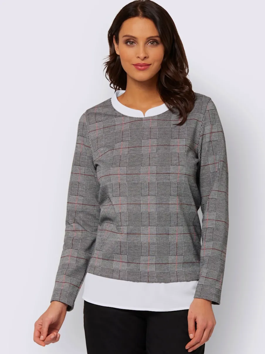 T-shirt manches longues jacquard à carreaux en jersey indéformable