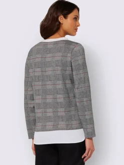 T-shirt manches longues jacquard à carreaux en jersey indéformable