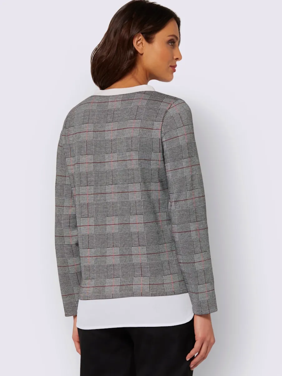 T-shirt manches longues jacquard à carreaux en jersey indéformable