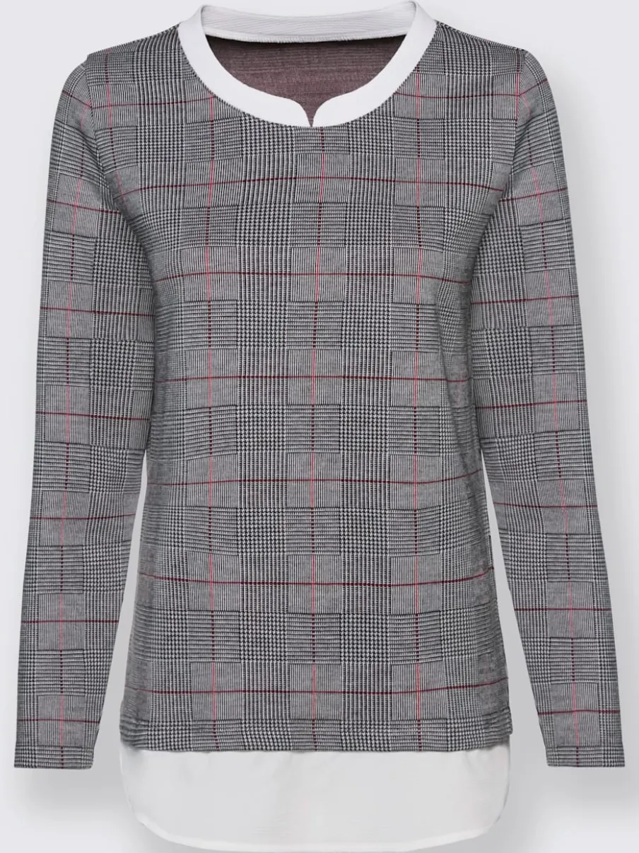 T-shirt manches longues jacquard à carreaux en jersey indéformable