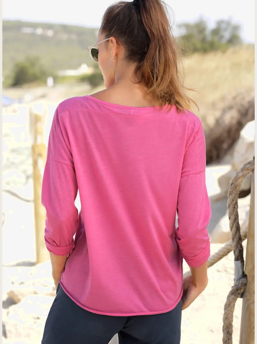 T-shirt manches longues large encolure avec logo imprimé