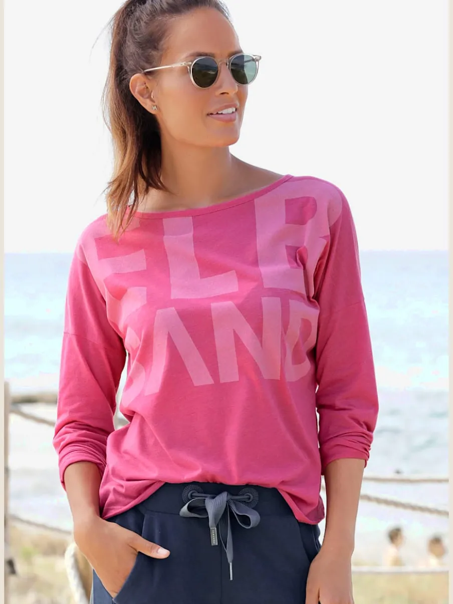 T-shirt manches longues large encolure avec logo imprimé