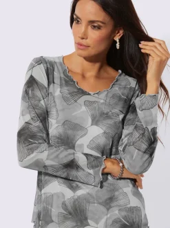 T-shirt à manches longues motif feuilles de gingko