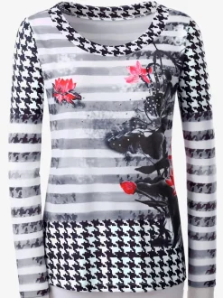 T-shirt à manches longues motifs rayés et floral