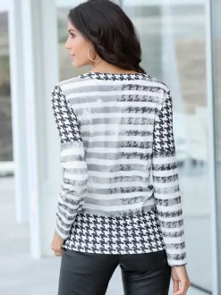 T-shirt à manches longues motifs rayés et floral