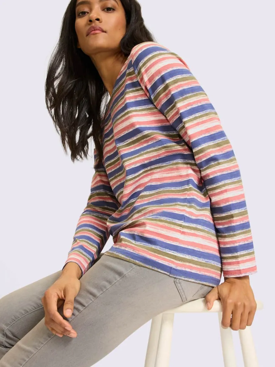T-shirt à manches longues rayure imprimée