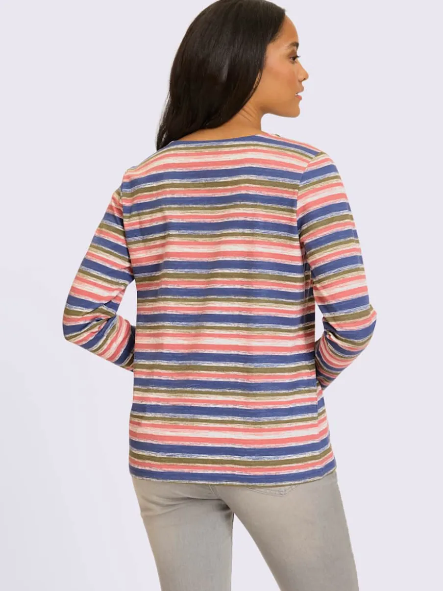 T-shirt à manches longues rayure imprimée