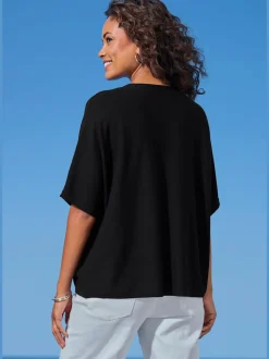 T-shirt à manches mi-longues avec motif en tricot ajouré