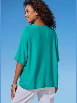 T-shirt à manches mi-longues avec motif en tricot ajouré