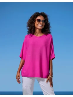 T-shirt à manches mi-longues avec motif en tricot ajouré