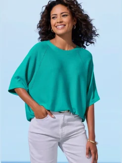 T-shirt à manches mi-longues avec motif en tricot ajouré