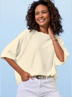 T-shirt à manches mi-longues avec motif en tricot ajouré