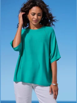 T-shirt à manches mi-longues avec motif en tricot ajouré