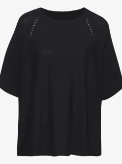 T-shirt à manches mi-longues avec motif en tricot ajouré