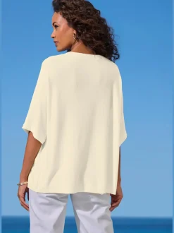 T-shirt à manches mi-longues avec motif en tricot ajouré