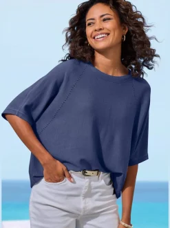 T-shirt à manches mi-longues avec motif en tricot ajouré