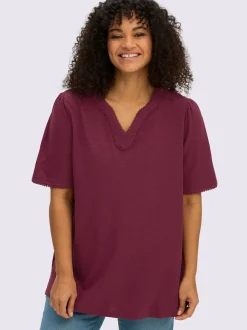 T-shirt à manches mi-longues bordure ajourée qui attire le regard