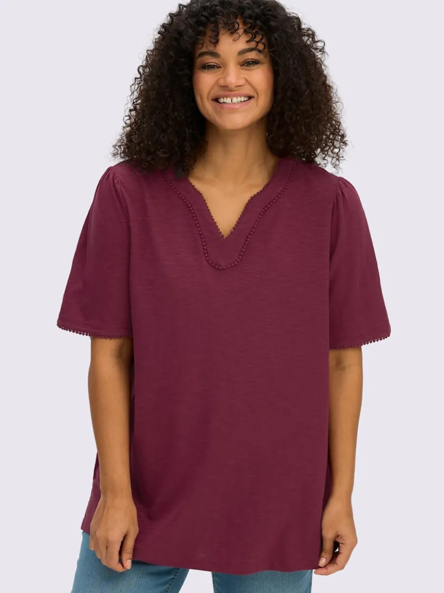 T-shirt à manches mi-longues bordure ajourée qui attire le regard