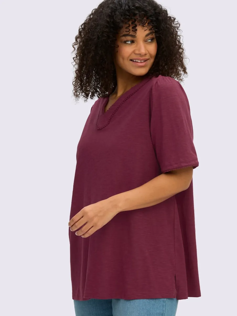 T-shirt à manches mi-longues bordure ajourée qui attire le regard