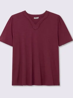 T-shirt à manches mi-longues bordure ajourée qui attire le regard