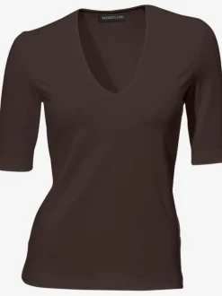 T-shirt à manches mi-longues col en v ajusté doux