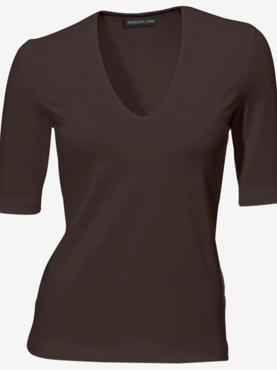 T-shirt à manches mi-longues col en v ajusté doux