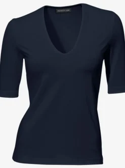 T-shirt à manches mi-longues col en v ajusté doux