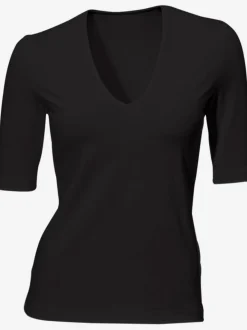 T-shirt à manches mi-longues col en v ajusté doux