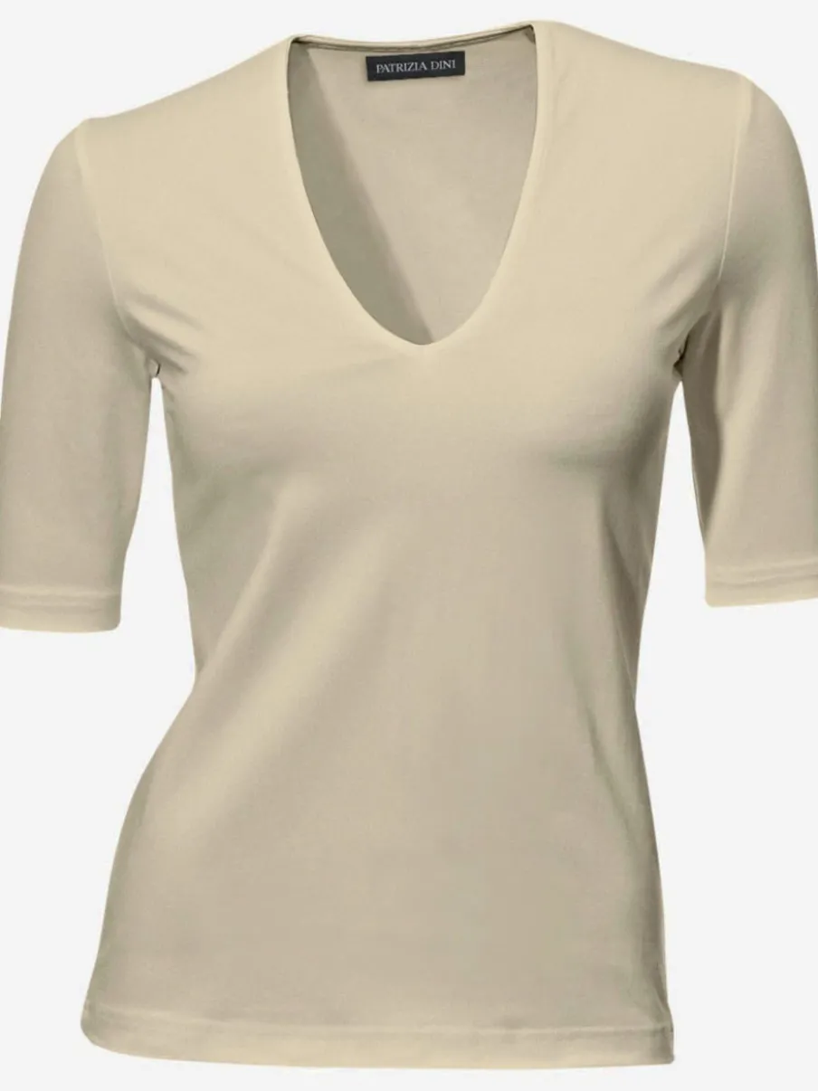 T-shirt à manches mi-longues col en v ajusté doux
