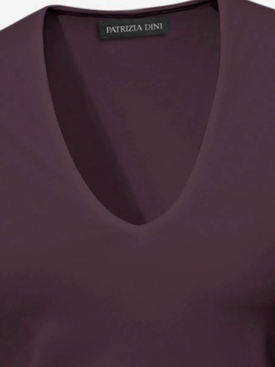 T-shirt à manches mi-longues col en v ajusté doux