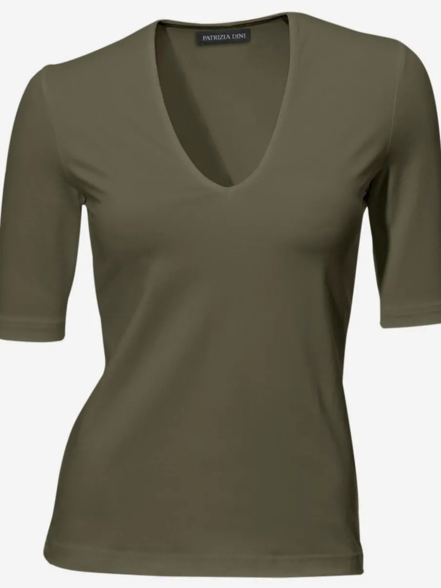 T-shirt à manches mi-longues col en v ajusté doux