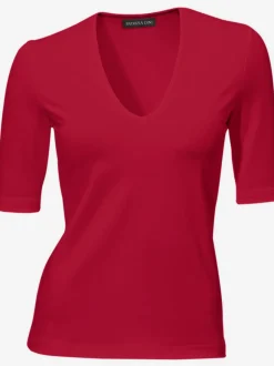 T-shirt à manches mi-longues col en v ajusté doux