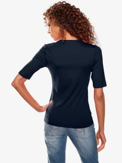 T-shirt à manches mi-longues col en v ajusté doux