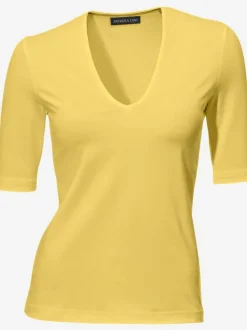 T-shirt à manches mi-longues col en v ajusté doux