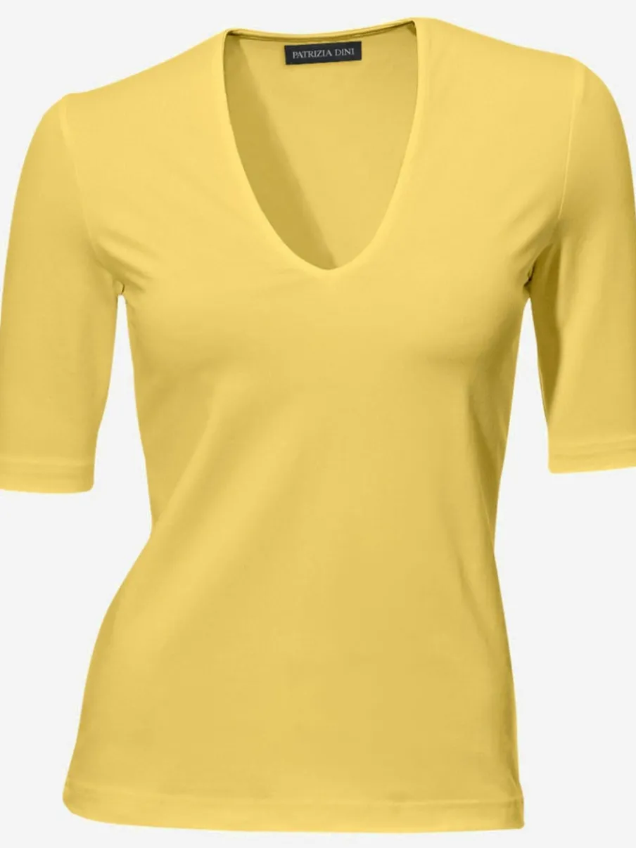 T-shirt à manches mi-longues col en v ajusté doux
