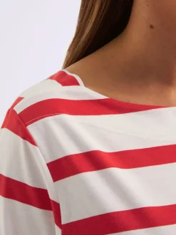 T-shirt à manches 3/4 mélange de rayures et de lettres