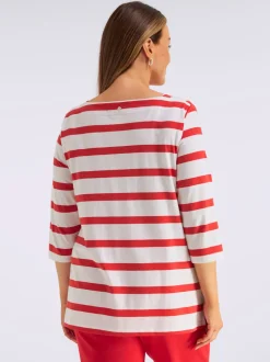 T-shirt à manches 3/4 mélange de rayures et de lettres