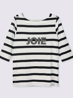 T-shirt à manches 3/4 mélange de rayures et de lettres