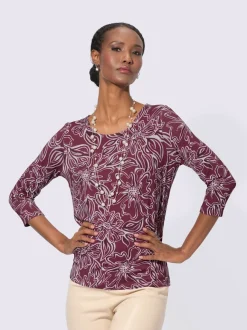 T-shirt à manches 3/4 motif floral en viscose extensible