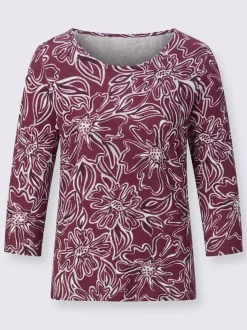 T-shirt à manches 3/4 motif floral en viscose extensible