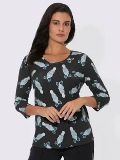 T-shirt à manches 3/4 motif zèbres imprimé brillant